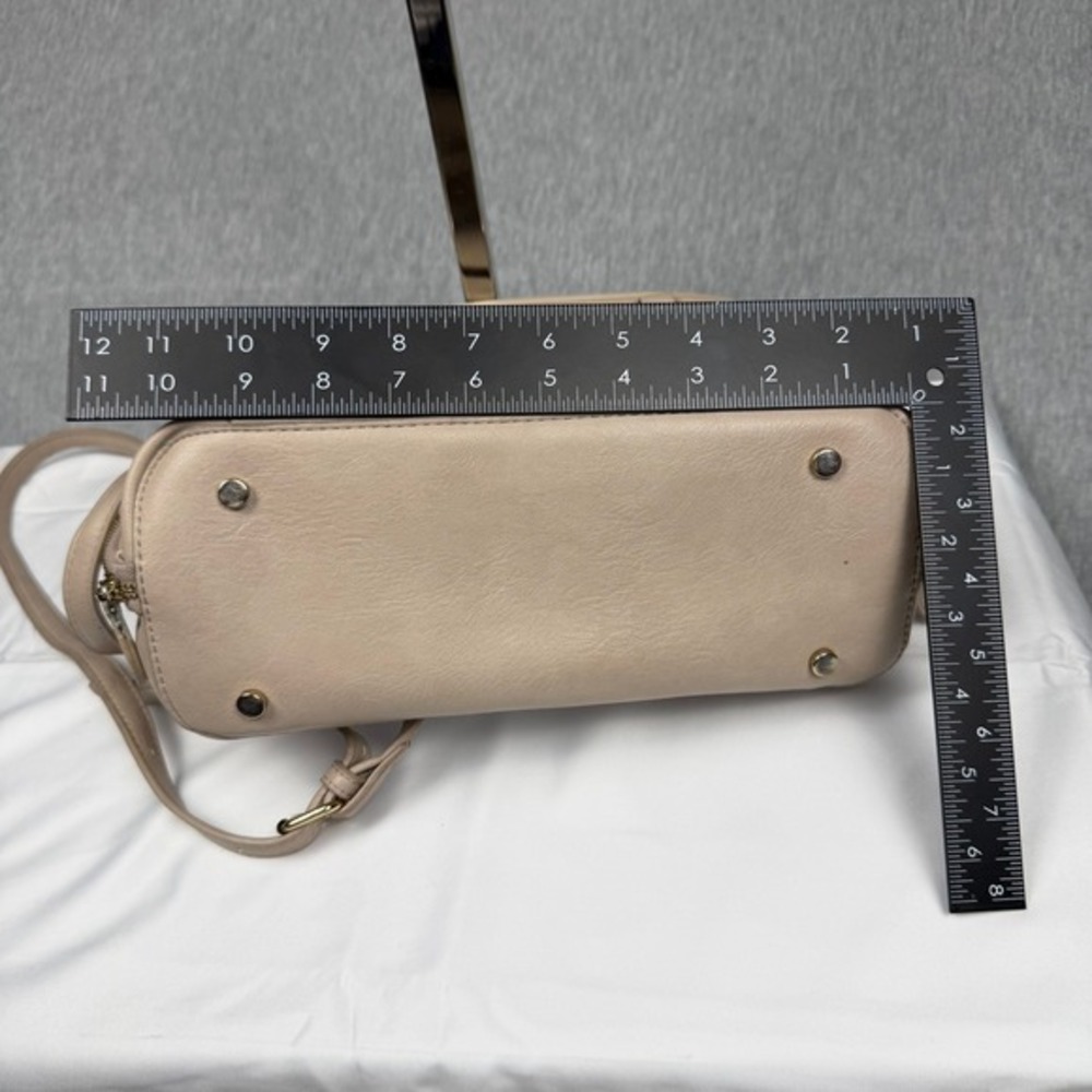 Madison West Beige Vegan Leather Satchel Braided Handle Crossbody Bag Nude‎ - Picture 8 of 9